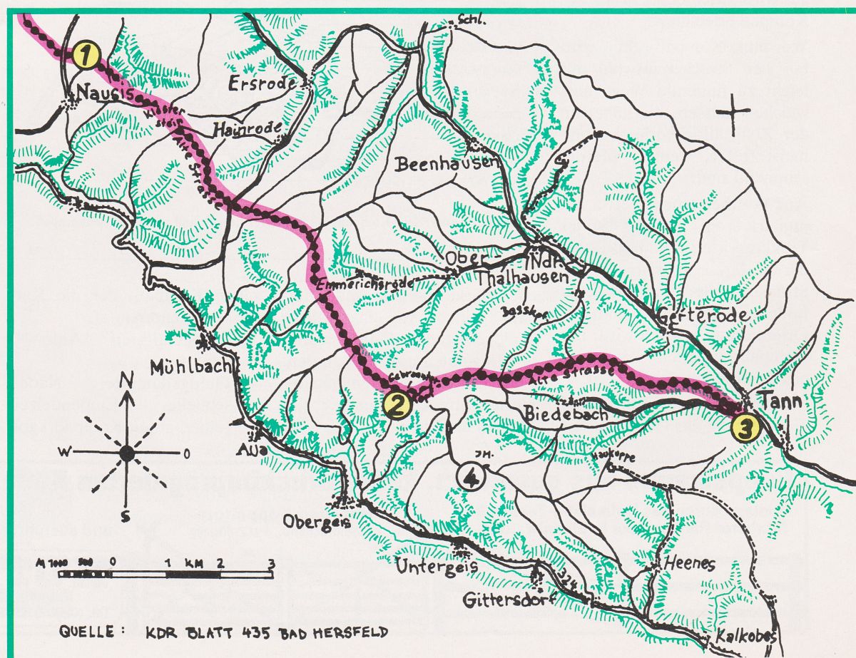 Karte von Nausis nach Tann,
        gezeichnet