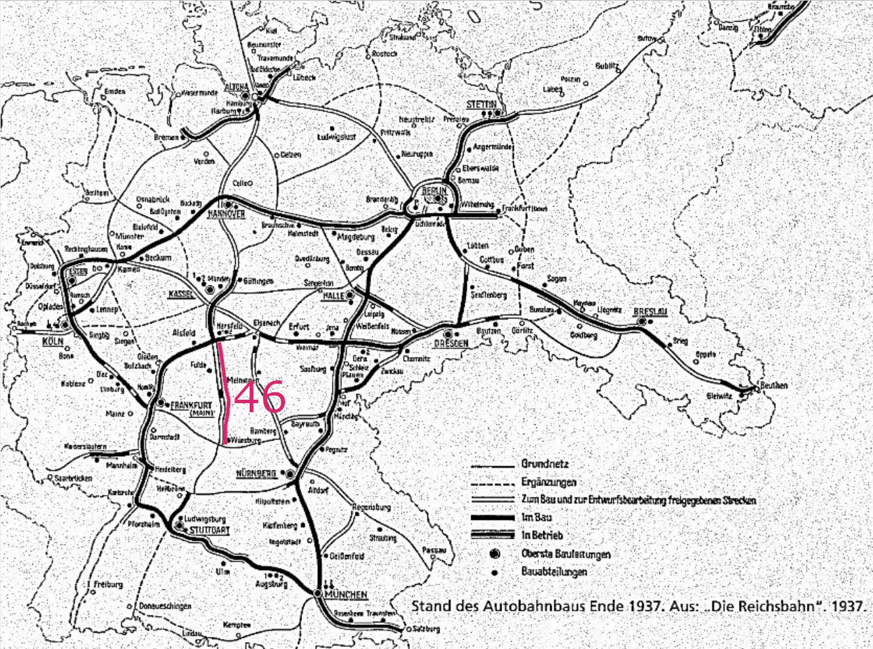 RAB-Netzplan 1937 mit
          eingezeichneter Strecke 46