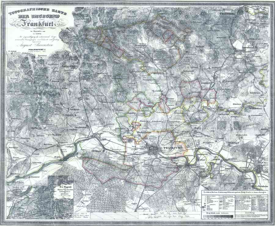 FRANKFURT Stadtkreis Landgrafschaft Hessen-Homburg KARTE von 1884 